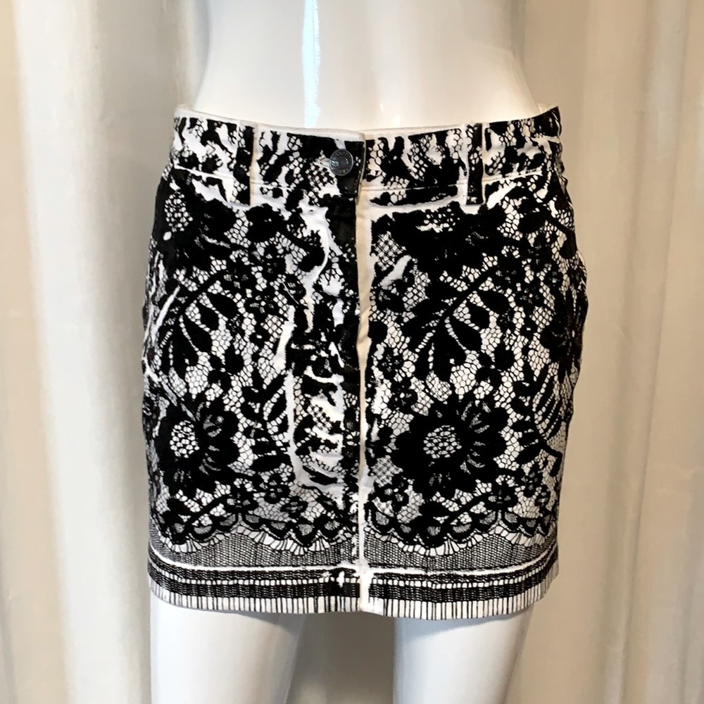 DOLCE & GABBANA Lace Print Denim Mini Skirt 42